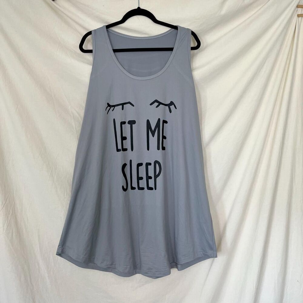Soft Cute Grey Sleepwear Tanktop / nightgown "let me sleep" Print 2X